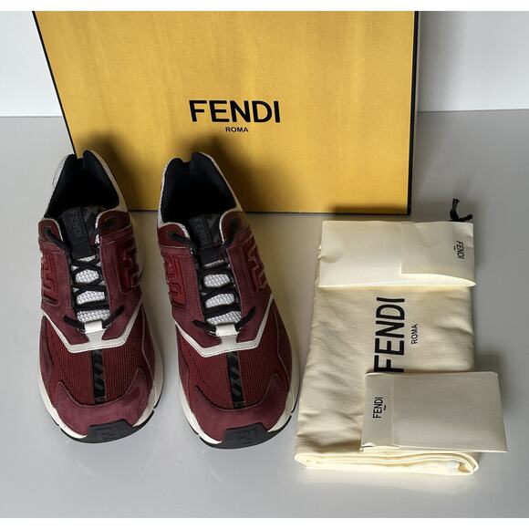 NIB $1100 Fendi FF Logo Fabric/Leather Burgundy Sneakers 12 US (45 Eu) 7E1555 main image 9